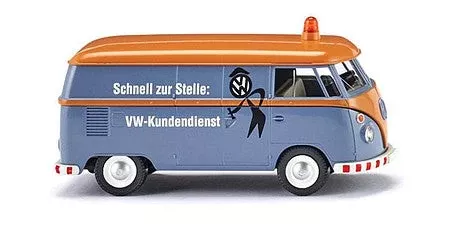Wiking 79727 HO Scale 1963 Volkswagen T1 Cargo Van - Assembled -- VW Service (blue, orange, German Lettering)