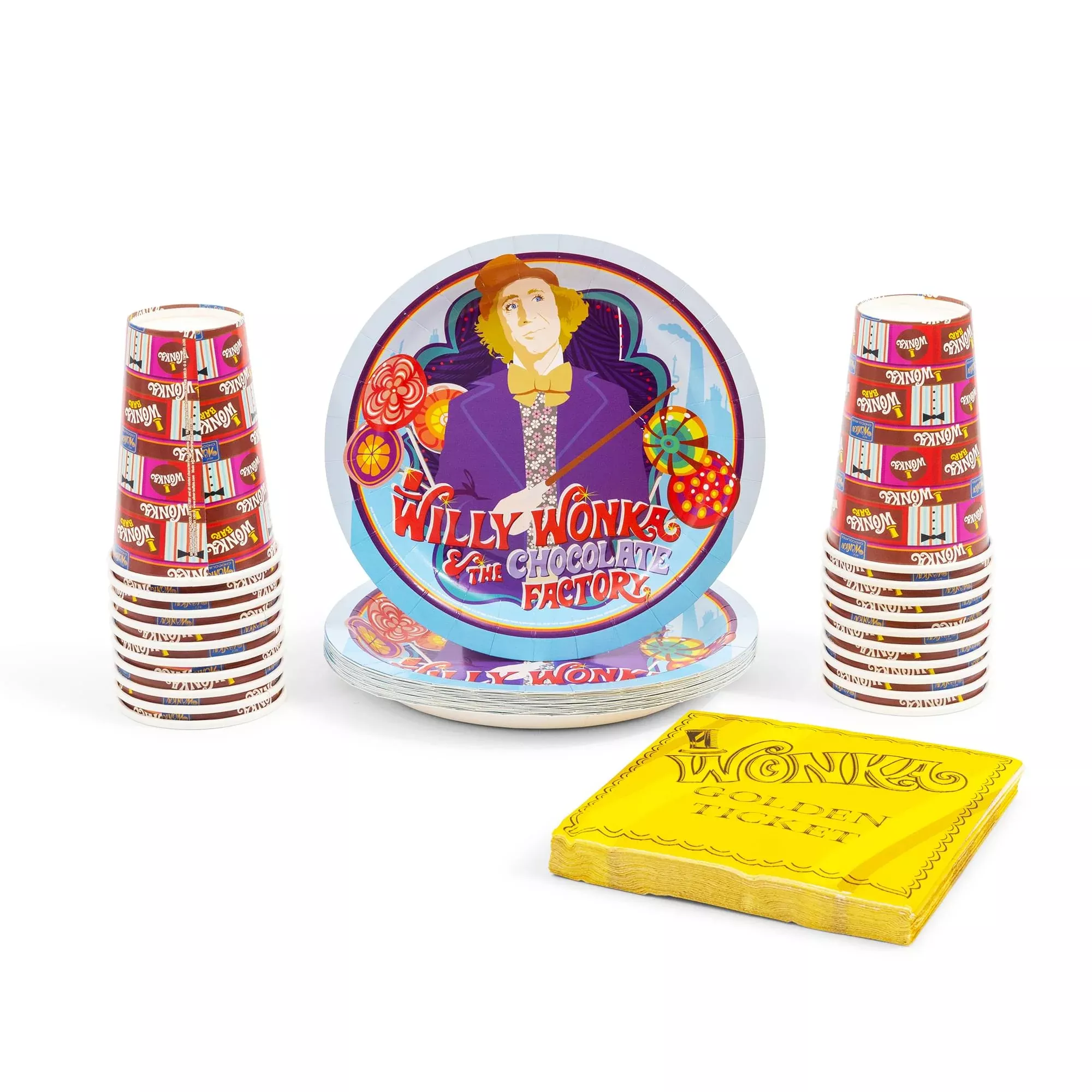 Willy Wonka & The Chocolate Factory Golden Ticket 60-Piece Party Tableware Set