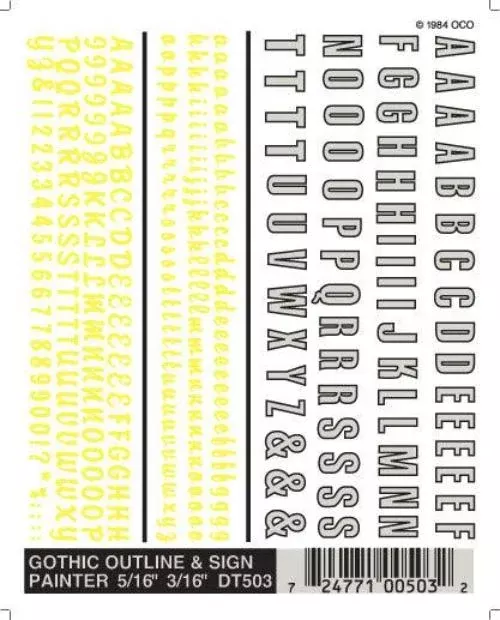 Woodland Scenics DT503Gothic Outline & Painter 5/16-3/16" Train Decal Sheet