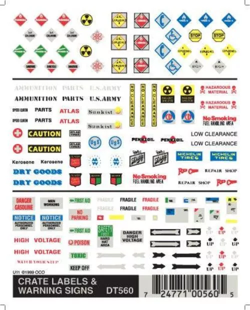 Woodland Scenics DT560 Crate Labels & Warning Signs Train Decal Sheet