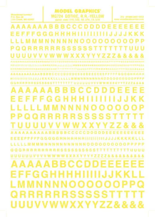 Woodland Scenics MG724 Gothic R.R. Letters Yellow 1/16-5/16" Train Decal Sheet