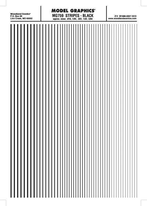 Woodland Scenics MG759 Stripes Black .010 - 3/64" Train Decal Sheet