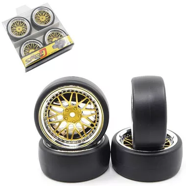 Yeah Racing WL-0099 Spec D LS Offset +6 Gold Silver Wheels w/Tires 4 1/10 Drift
